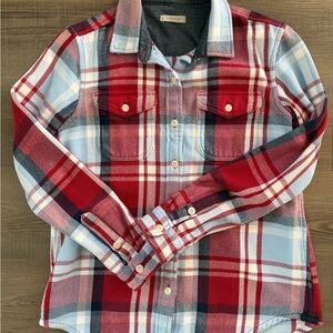 Outerknown Red & Light Blue Plaid Button-Up Jacket